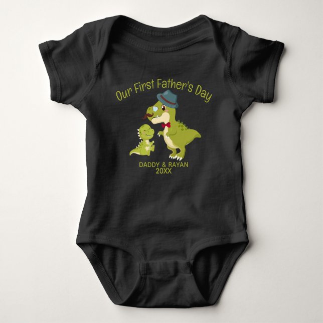 Our First Father's Day, Baby Dinosaurs custom year Baby Bodysuit (Front)