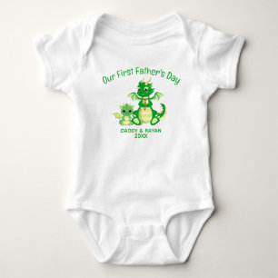 Our First Father's Day, Baby Dragons custom name Bodysuit