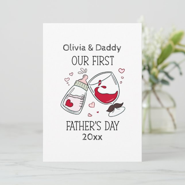 Our First Father's day Baby Girl Funny Cheers Holiday Card (Standing Front)