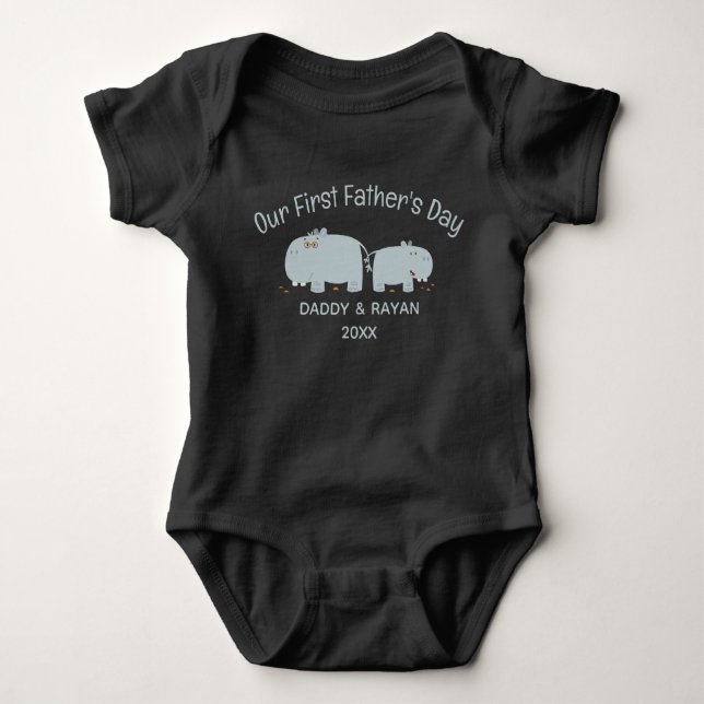 Our First Father's Day Baby hippo with dad Baby Bodysuit (Front)