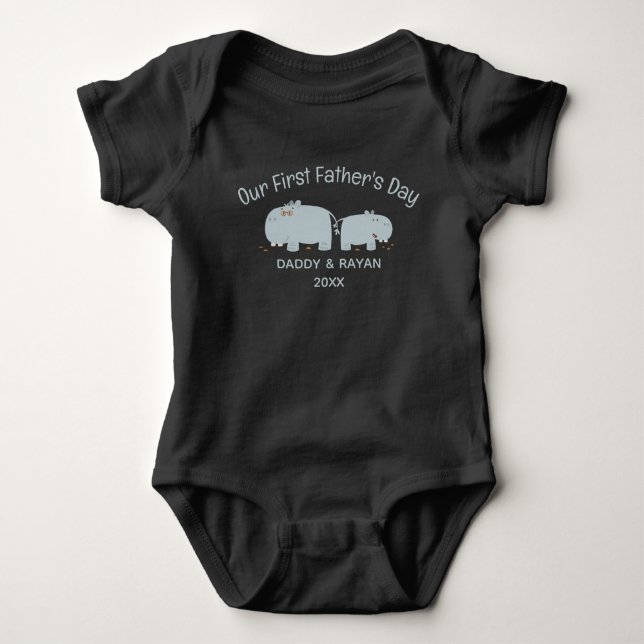 Our First Father's Day Baby hippo with dad Bodysuit (Front)