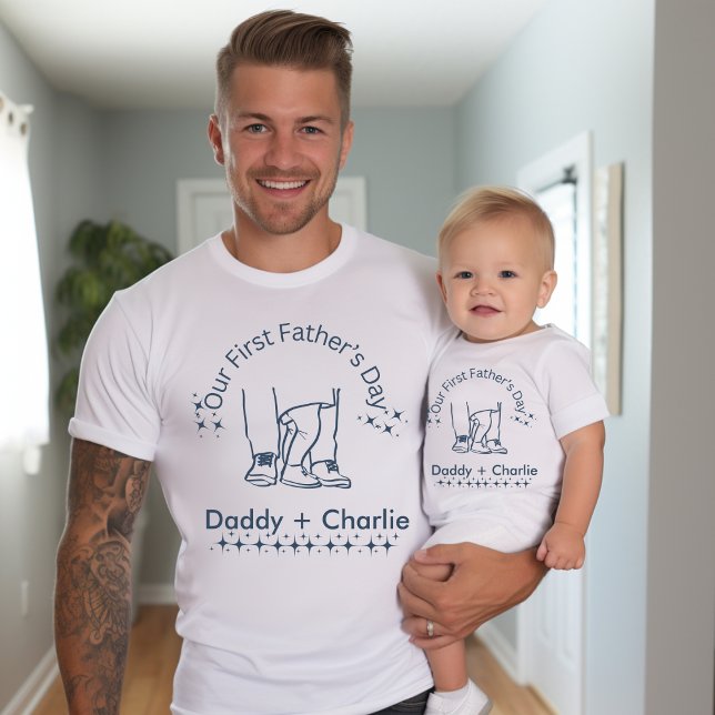 Our First Father's Day, Father/ baby standing T-Shirt (Matching Daddy and me t-shirts for Father's day. Our First father's day!)