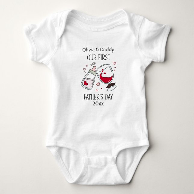 Our First Father's day Funny Cheers Baby Girl Baby Bodysuit (Front)