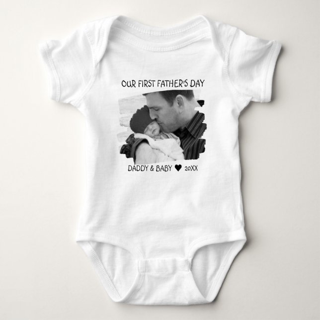 Our First Fathers Day New Dad And Baby Photo Baby Bodysuit (Front)