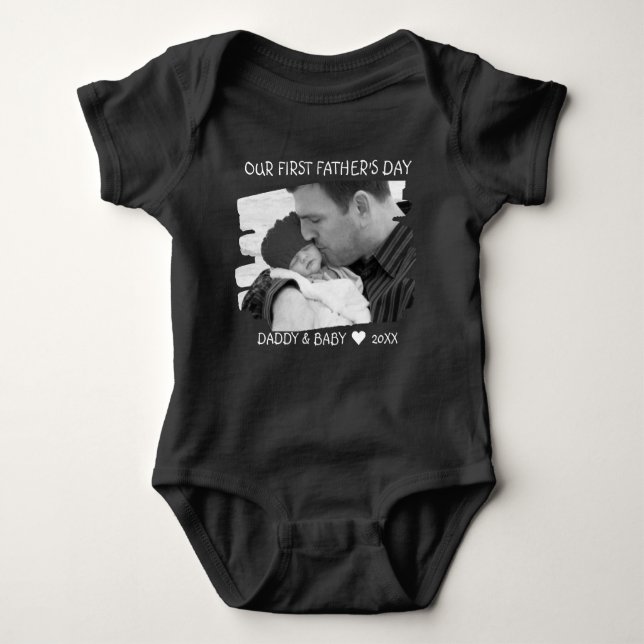 Our First Fathers Day New Dad And Baby Photo Black Baby Bodysuit (Front)