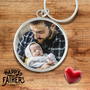 Our First Fathers Day New Dad and Baby Photo Key Ring