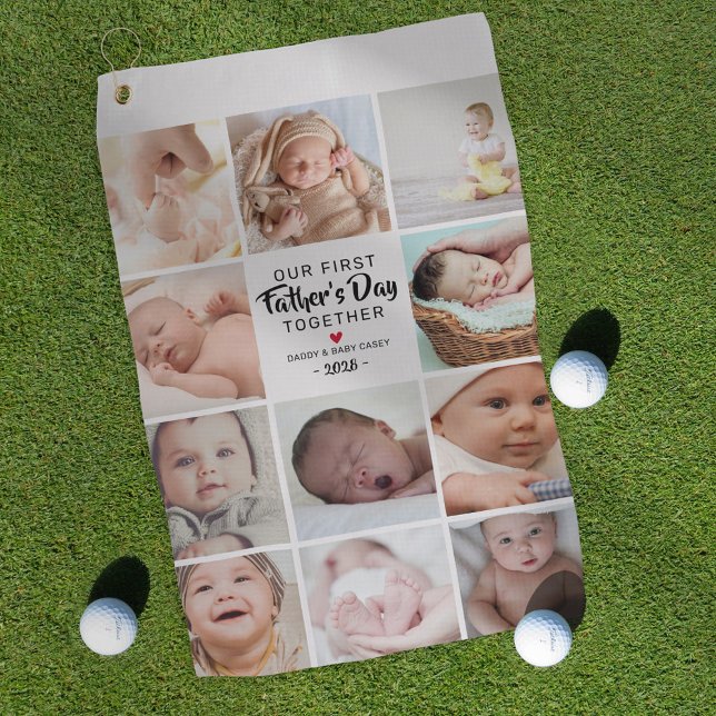 Our First Father's Day Photo Collage Golf Towel (Creator Uploaded)