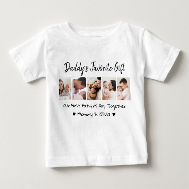 Our First Father's Day Together 5 Photo Collage   Baby T-Shirt (Front)