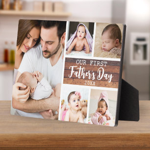 Our First Father's Day Wood 5 Photo Collage    Plaque