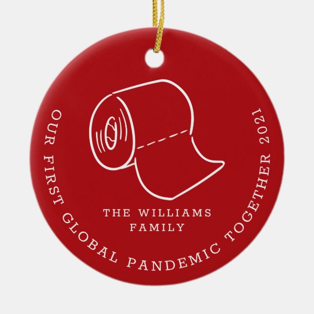 Our First Global Pandemic Christmas Holiday Photo Ceramic Ornament (Front)