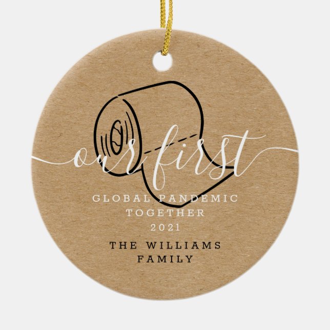 Our First Global Pandemic Christmas Holiday Photo Ceramic Ornament (Front)
