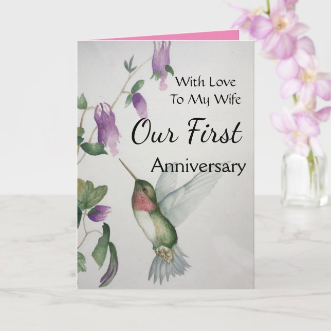 Our First Happy Anniversary To My Wife Beautiful Card (Orchid)