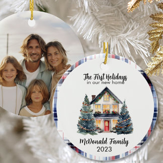 Our First Holidays New Home Rustic Chic Lux Navy Ceramic Ornament