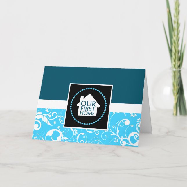 our first home (blue damask) card (Front)