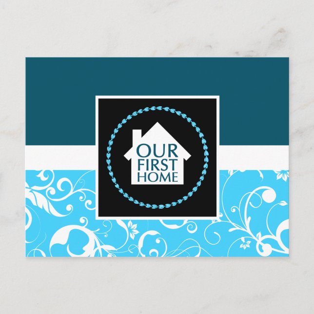 our first home (blue damask) postcard (Front)