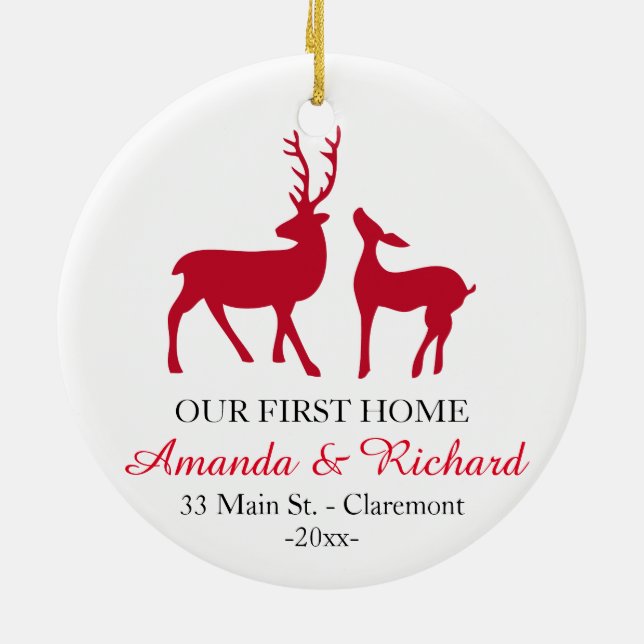 Our first home Christmas tree ornament, love deer Ceramic Ornament (Back)