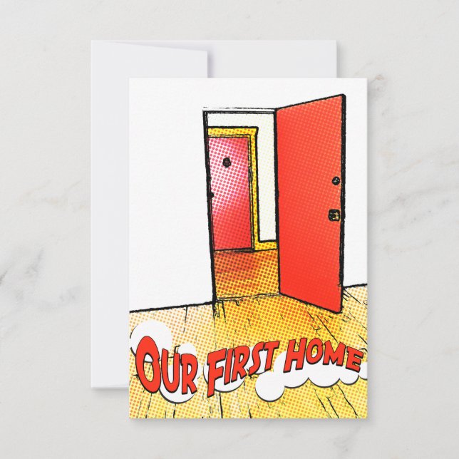 our first home comic door invitation (Front)