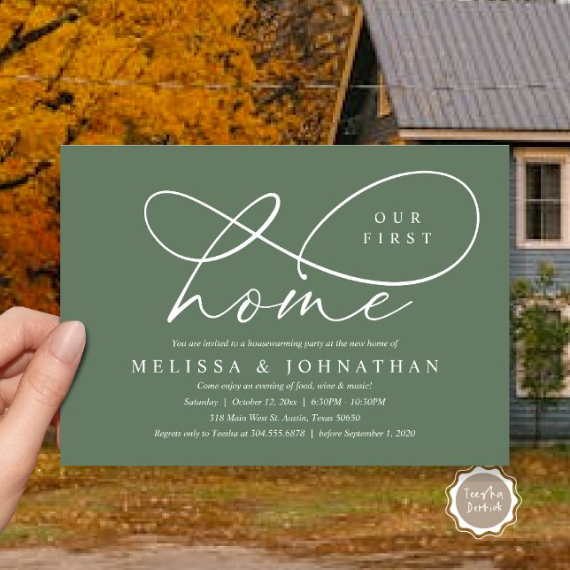 Our First Home, Cosy Housewarming Party Invitation (Our First Home, Cozy Lovely Housewarming Party Invitation Card, PDF, Lovely Cozy Forest Sage Green)
