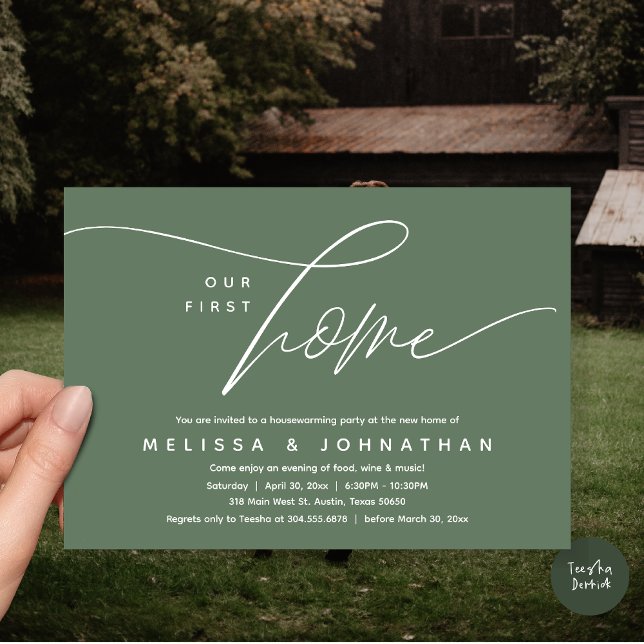 Our First Home, Cosy Lovely Housewarming Party Invitation (Our First Home, Cozy Lovely Housewarming Party Invitation Card, PDF, Lovely Cozy Forest Sage Green)
