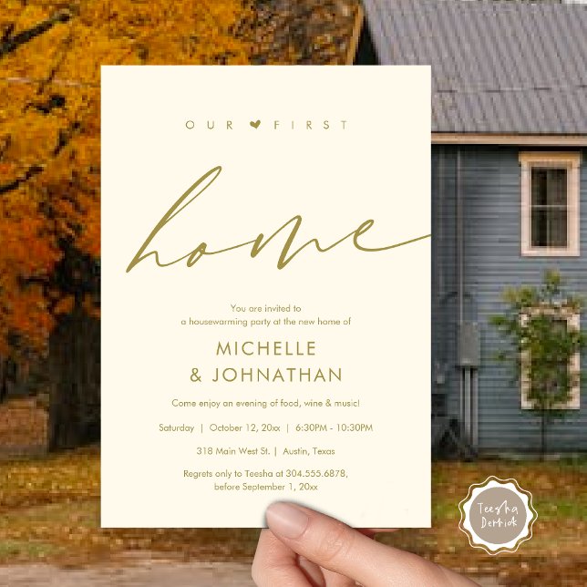 Our first home, Housewarming party celebration Invitation (Our first home, Housewarming party celebration Invitation Card, in Classy Gold)