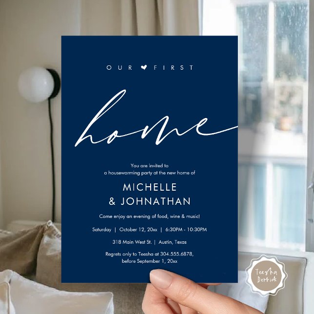 Our first home, Housewarming party celebration Invitation (Our first home, Housewarming party celebration Invitation Card, in Navy Blue)