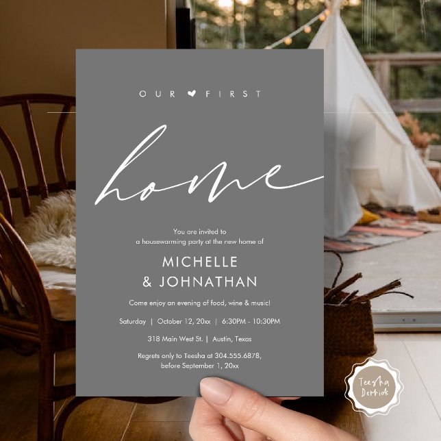 Our first home, Housewarming party celebration Invitation (Our first home, Housewarming party celebration Invitation Card, in Dark Grey)