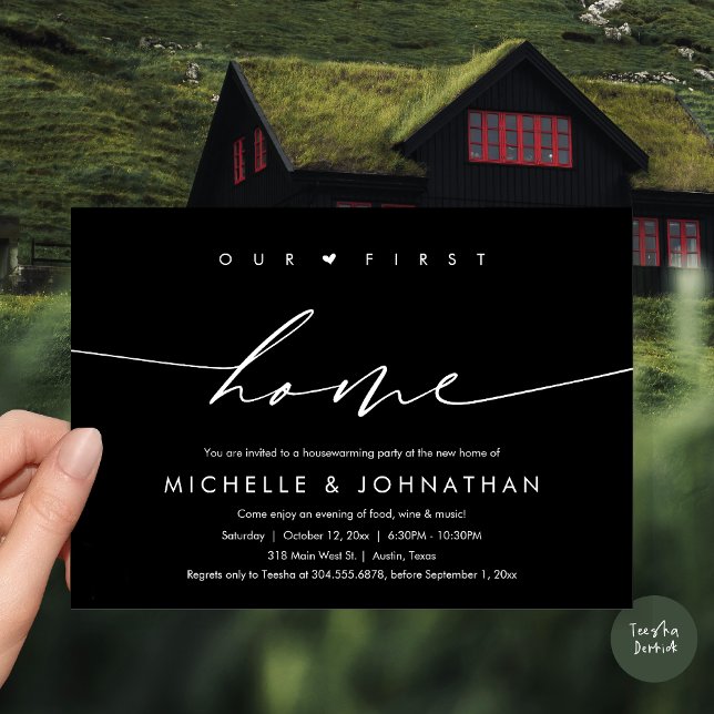 Our first home, Housewarming party celebration Invitation (Our first home, Housewarming party celebration Invitation Card, PDF, in black)