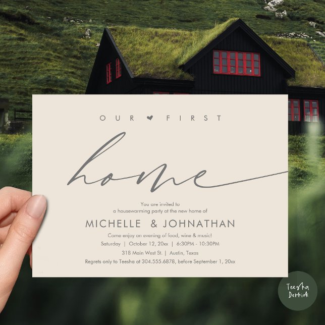 Our first home, Housewarming party celebration Invitation (Our first home, Housewarming party celebration Invitation Card, PDF, in dark grey cream)