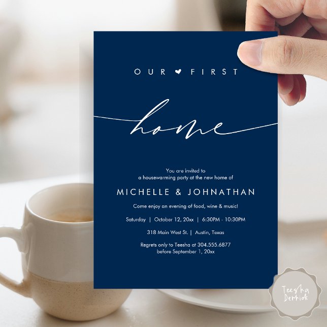 Our first home, Housewarming party celebration Invitation (Our first home, Housewarming party celebration Invitation Card, PDF, Navy Blue)