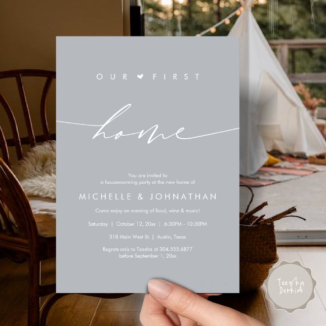 Our first home, Housewarming party celebration Invitation (Our first home, Housewarming party celebration Invitation Card, PDF, Chill Grey)
