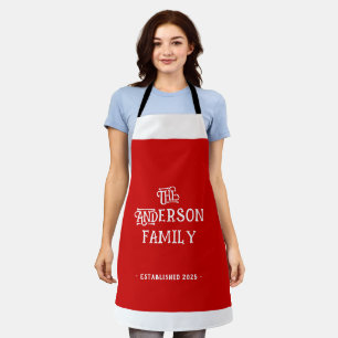 Our First Home Housewarming Typography Red White Apron