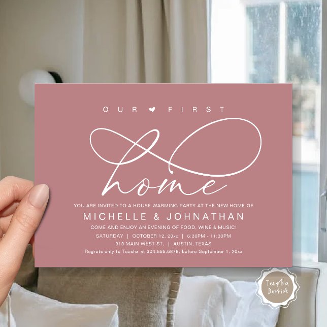 Our first home, Modern Housewarming party Invitation (Our First Home, New Housewarming Party Invitation Card, PDF, Modern Romantic Script, Dusty Rose Pink)