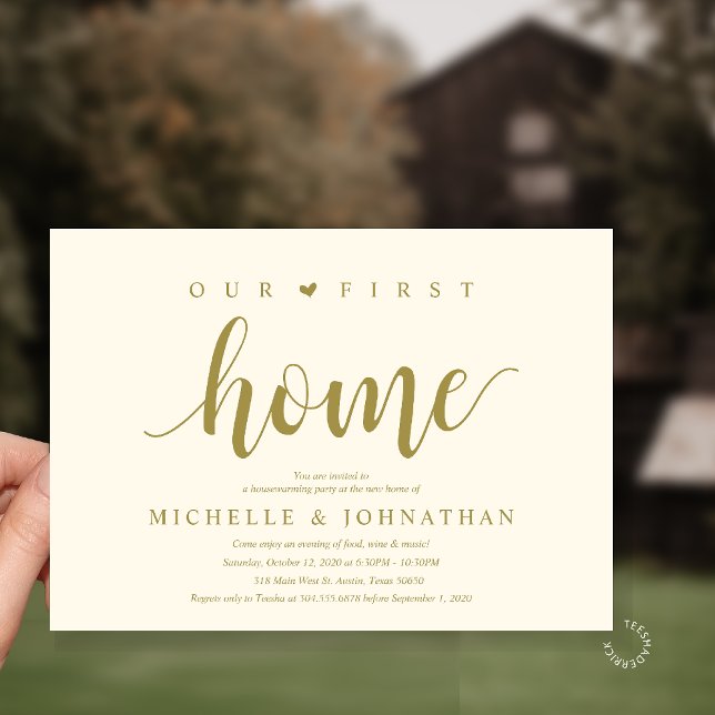 Our First Home Modern Rustic Housewarming party Invitation (Our First Home Housewarming party Invitation Card in Yellow Gold)