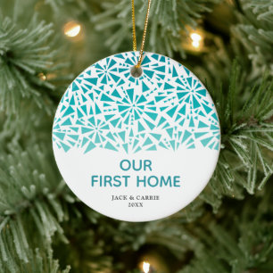 Our First Home Personalised Blue Fractal Pattern Ceramic Ornament