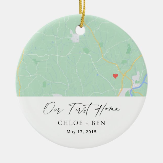Our First Home Personalised Home Map Ceramic Ornament (Front)