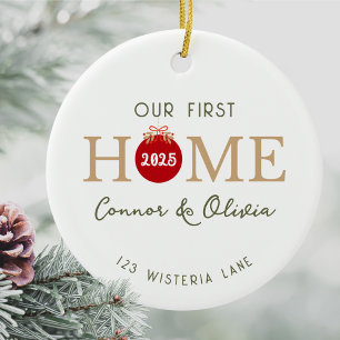 Our First Home Personalised Names Address Year Ceramic Ornament