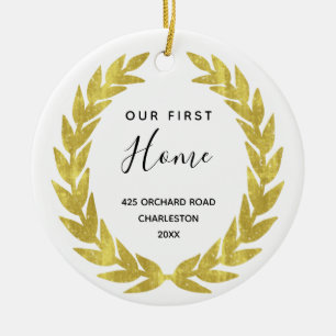 Our First Home   White and Gold Housewarming Ceramic Ornament