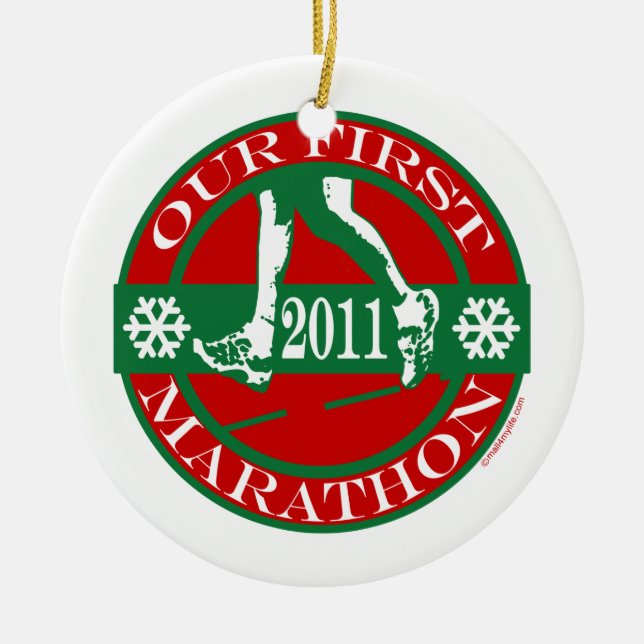 Our First Marathon Ceramic Tree Decoration (Front)