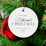 Our First Married Christmas Classy Typography Ceramic Ornament<br><div class="desc">This classy,  elegant Christmas ornament is a reminder of a newlywed couple's first married Christmas together. This makes a great wedding gift or Christmas gift. The "Married Christmas" text is not editable,  but the names and year are. The back of the ornament can also be customised.</div>
