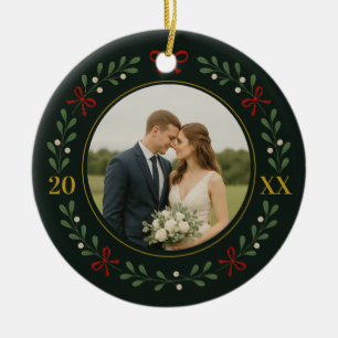 Our First Married Christmas – Evergreen Wreath Ceramic Ornament