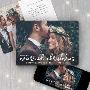 Our First Married Christmas Newlyweds 2 Photo Holiday Card