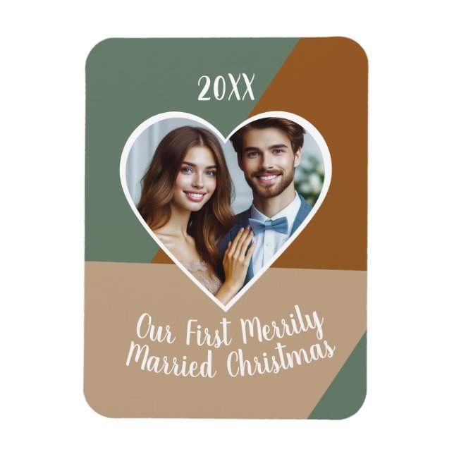 Our First Merrily Married Christmas Custom Photo  Magnet (Vertical)