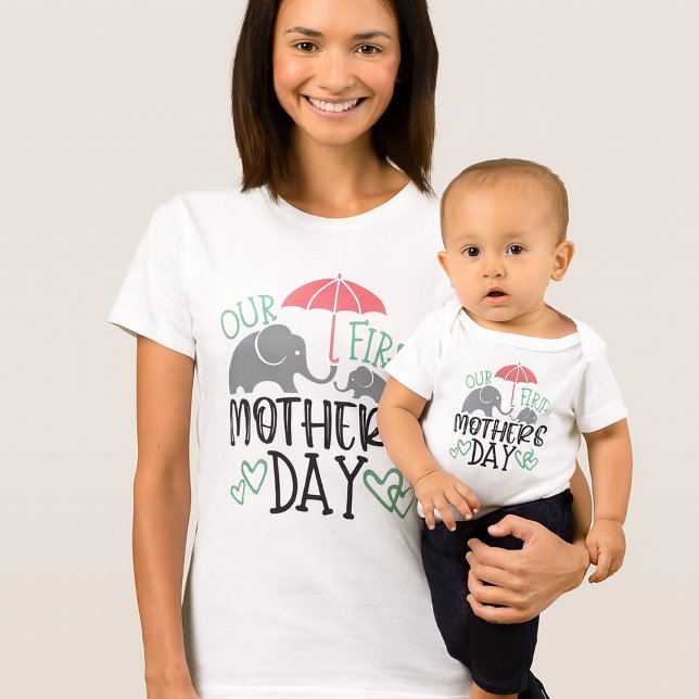 Our First Mother’s Day Elephant & Umbrella  Baby T-Shirt (Creator Uploaded)