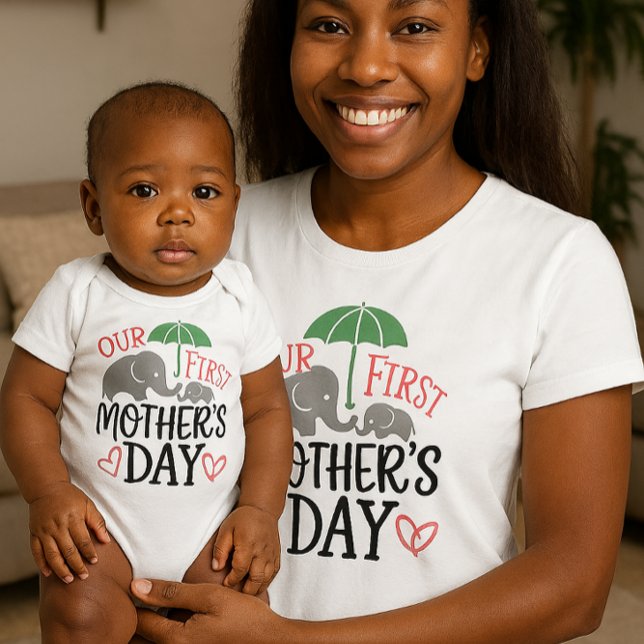 Our First Mother’s Day Elephant & Umbrella  Baby T-Shirt (Creator Uploaded)