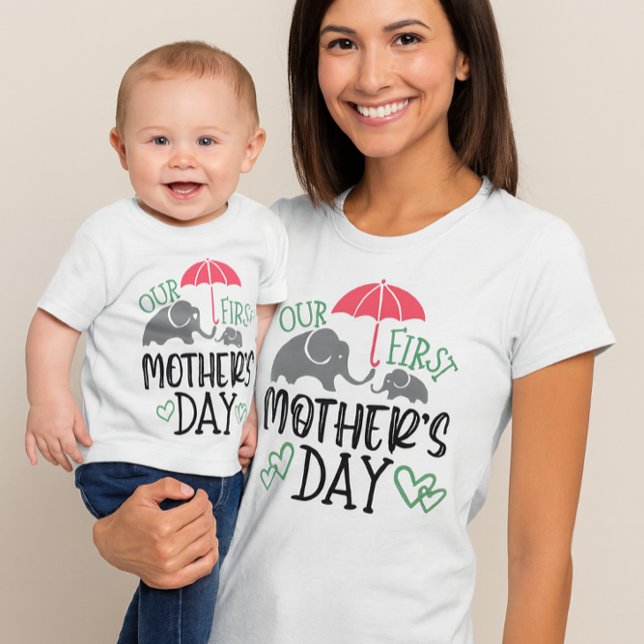 Our First Mother’s Day Elephant & Umbrella  T-Shirt (Creator Uploaded)