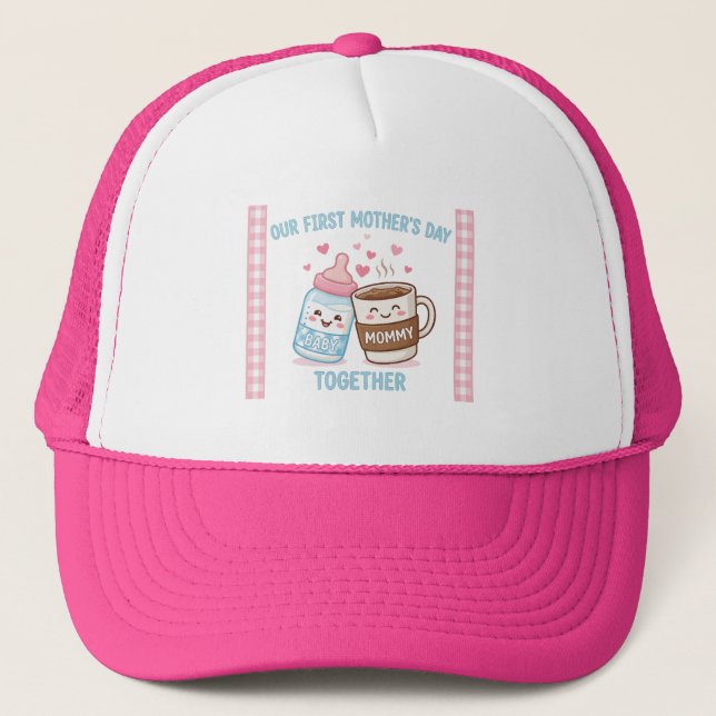 Our First Mother’s Day Together New Mom Mommy Funn Trucker Hat (Front)