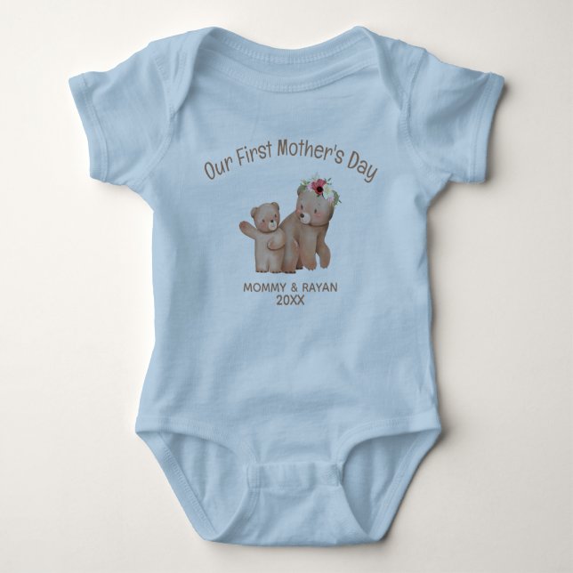 Our First Mother's Day, Baby Bear custom name Baby Baby Bodysuit (Front)