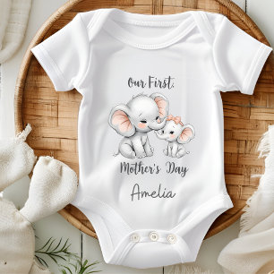 Our First Mother's Day Baby Bodysuit Cute Elephant
