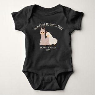 Our First Mother's Day, Baby Llamas custom name Baby Bodysuit