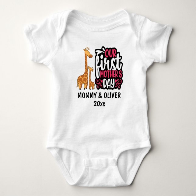 Our First Mother's Day Giraffe 2022 Baby Bodysuit (Front)